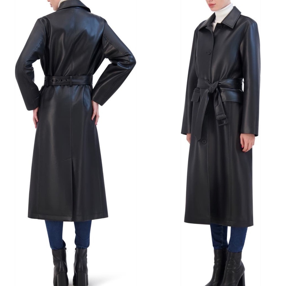 Rebecca Minkoff Black Leather Trench Coat - Picture 10 of 11